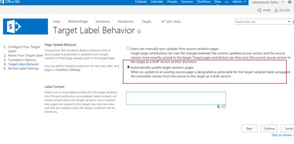 update features for target site